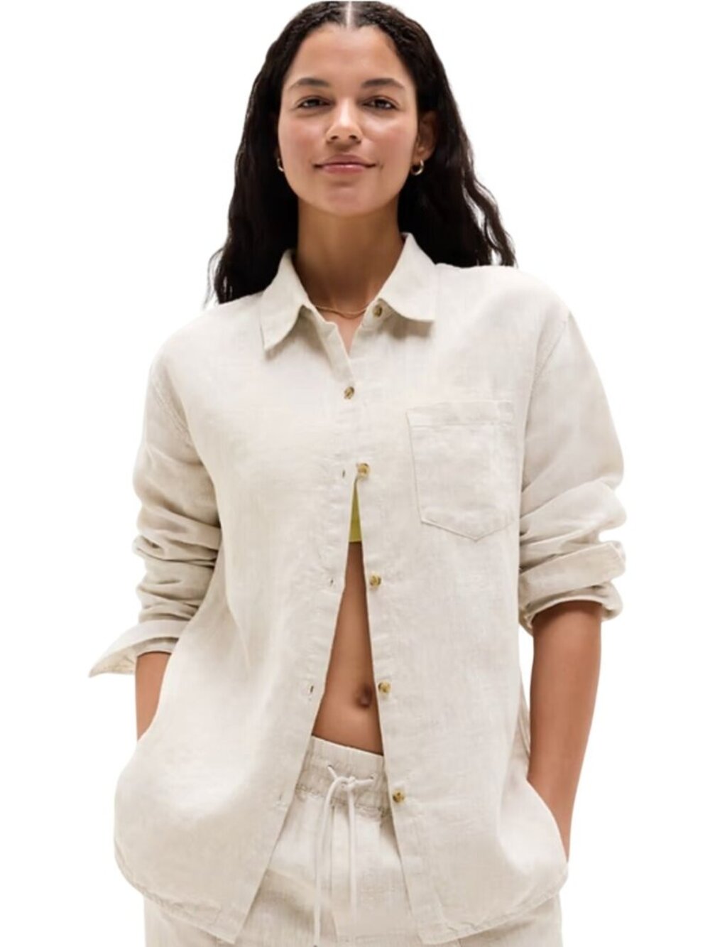 Athleta Retreat Linen Top Undyed Oatmeal Color Sustainable 2025 Size M